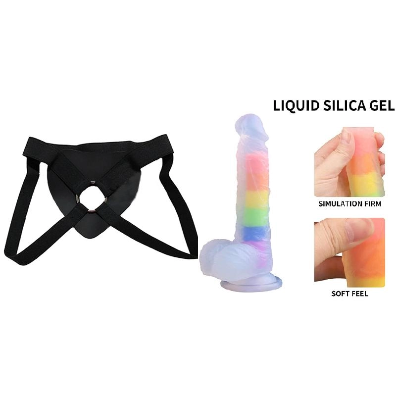  19 cm Largo x 4 cm Ancho - B-YY932-2 Liquid Silicon Strap-on Kit Dildo y Arnes Económico