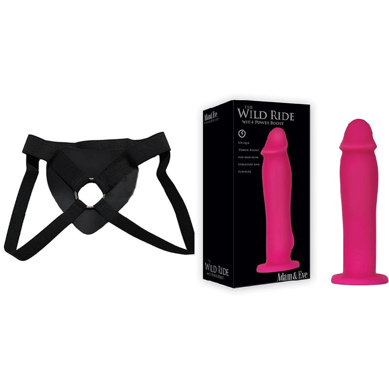  19 cm Largo x 4.4 cm Ancho - WILD RIDE WITH POWER BOOST Strap-on Kit Dildo y Arnes Económico