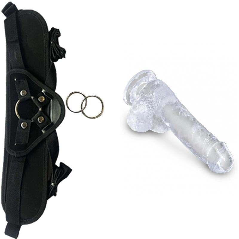  15 cm Largo x 3 cm Ancho - KING COCK CLEAR 6 INCH COCK WITH BALLS Strap-on Kit Dildo y Arnes ARNES WOW! BLACK