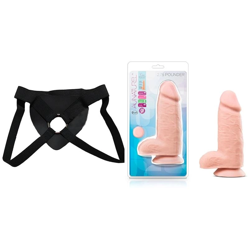  25 cm Largo x 7.6 cm Ancho - BL-15493 Pounder Vanilla Strap-on Kit Dildo y Arnes Económico