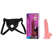  15.5 cm Largo  x  2.8 cm Ancho YJ130-XS Essential Cock Whith Balls Strap-on Kit Dildo y Arnes Económico