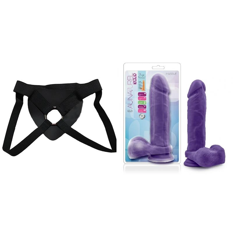  22 cm Largo x 5 cm Ancho - BLUSH AU NATUREL BOLD MASSIVE 9 INCH PURPLE Strap-on Kit Dildo y Arnes Económico