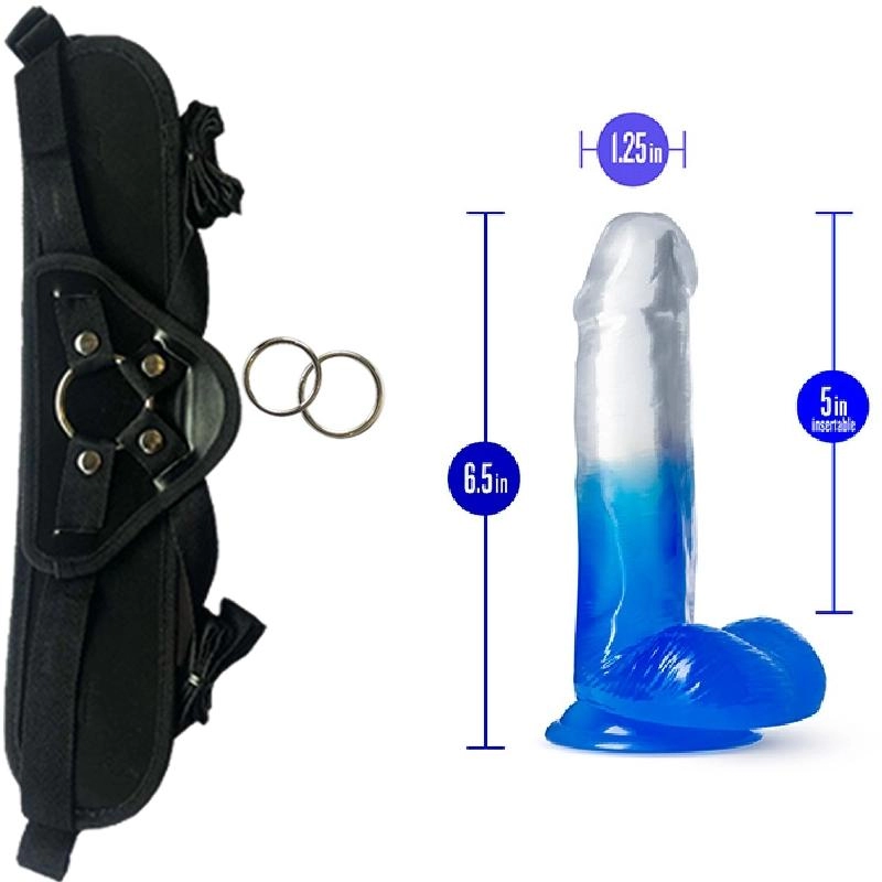  16 cm Largo  x  3.1 cm Ancho Stella Blue 6 Inch Dildo Blue Blush Novelties BL-38502 Strap-on Kit Dildo y Arnes ARNES WOW! BLACK