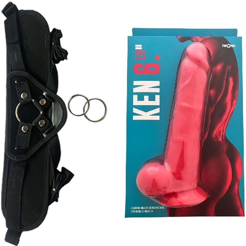  26 cm Largo x 5.7 cm DILDO REALISTA KEN6 ROJO 26CM Strap-on Kit Dildo y Arnes ARNES WOW! BLACK