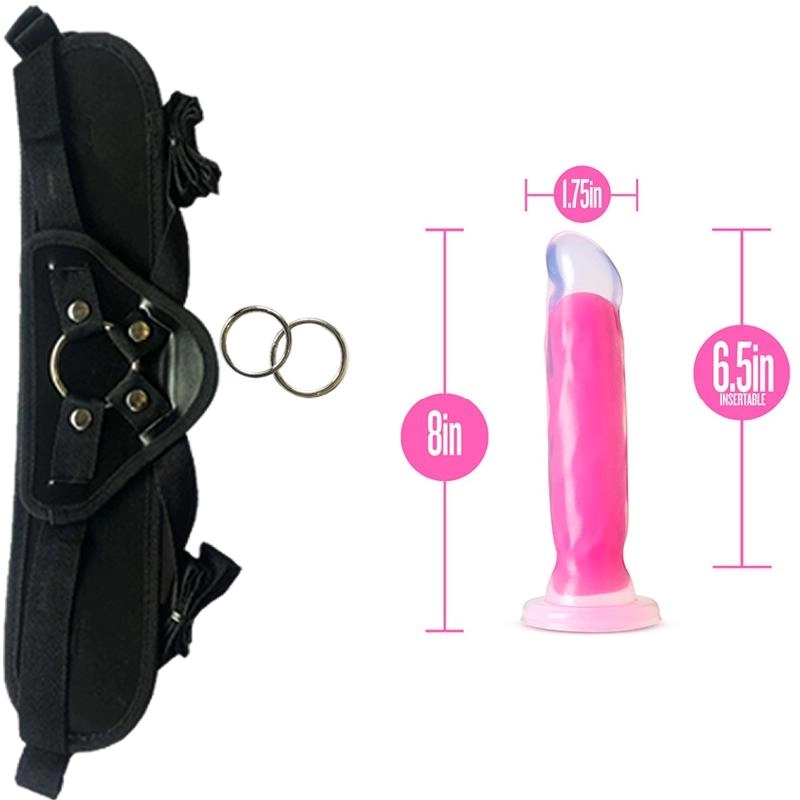  20 cm LArgo x 4.4 cm Ancho Marquee 8" Silicone Dual Density Dildo Neon Pink Blush Novelties BL-88200 Strap-on Kit Dildo y Arnes ARNES WOW! BLACK