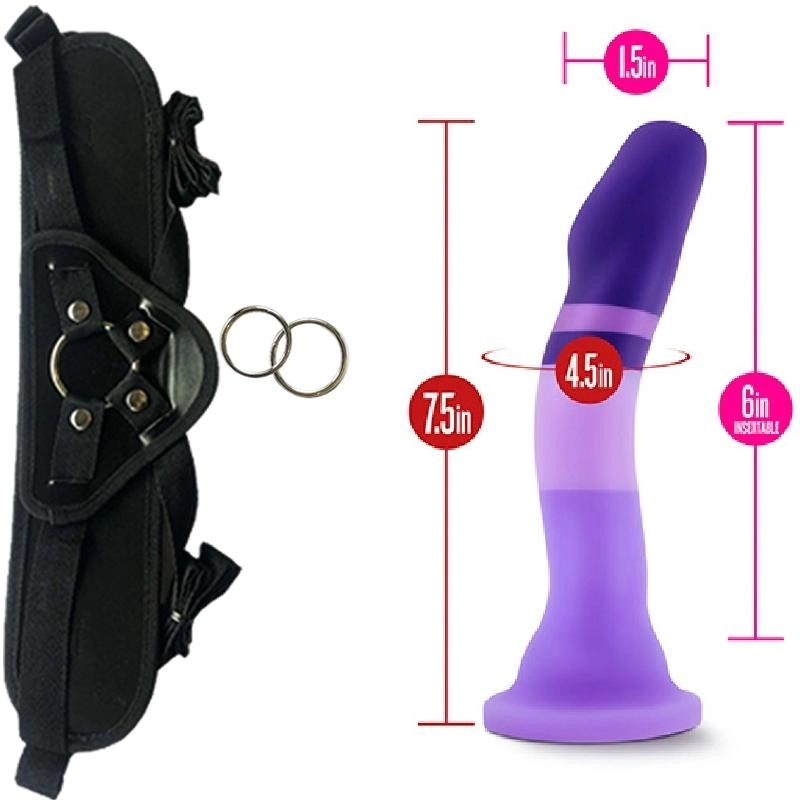  19 cm Largo  x  3.8 cm Ancho D2 Purple Rain Blush Novelties BL-88262 Strap-on Kit Dildo y Arnes ARNES WOW! BLACK