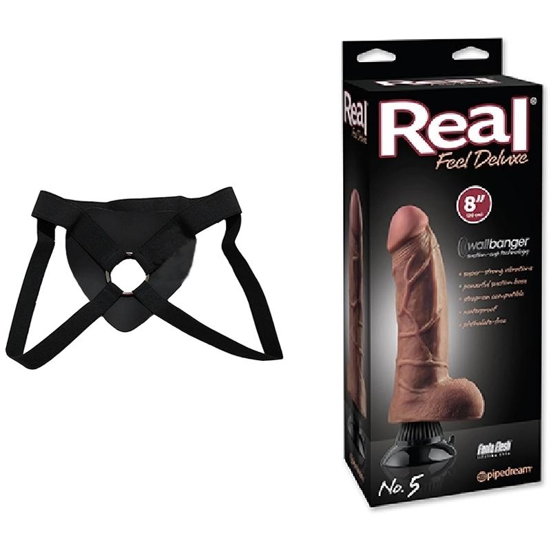  20 cm Largo x 7.5 cm Ancho - PD1515-29 Real Feel Deluxe # 5 Brown Strap-on Kit Dildo y Arnes Económico