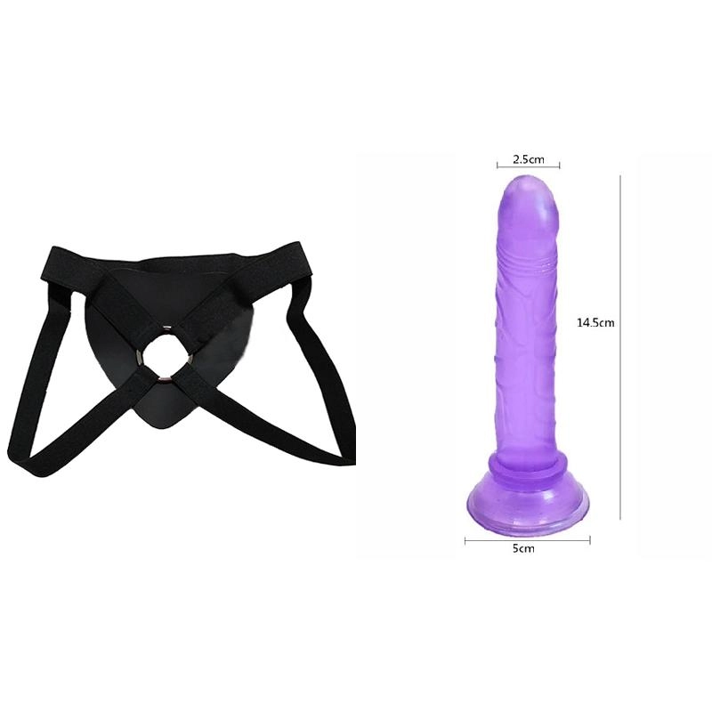  14 cm LArgo x 2.5 cm Ancho YJ009 Jelly Fun Flex Mini Cock Strap-on Kit Dildo y Arnes Económico