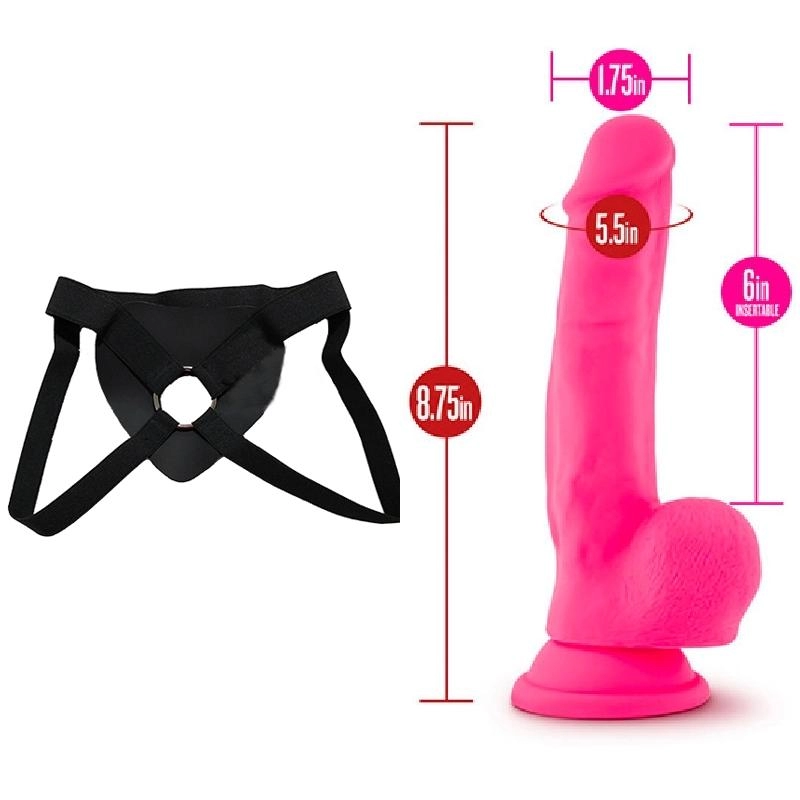  22 cm Largo x 4.4 cm BL-83700 Shimmy Hot Pink Strap-on Kit Dildo y Arnes Económico