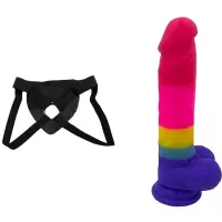  20 cm Largo x 3.5 Ancho WS-NV032 COLORFUL DONG Strap-on Kit Dildo y Arnes Económico