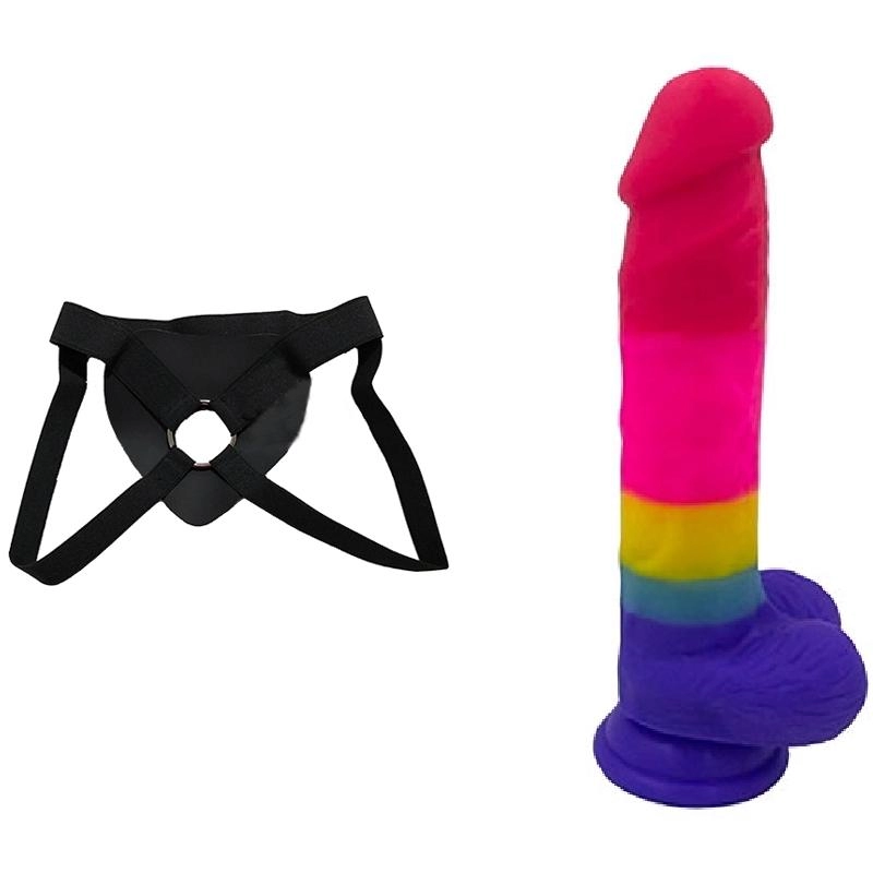  20 cm Largo x 3.5 Ancho WS-NV032 COLORFUL DONG Strap-on Kit Dildo y Arnes Económico