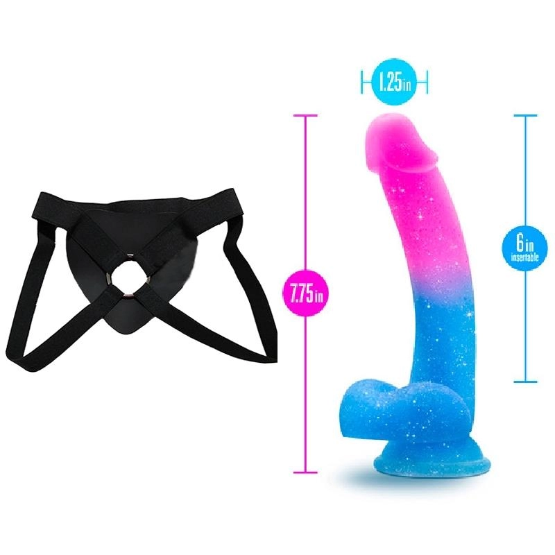  19 cm Largo  x  3.1 cm Ancho Chasing Sunsets Mermaid Blush Novelties BL-88702 Strap-on Kit Dildo y Arnes Económico