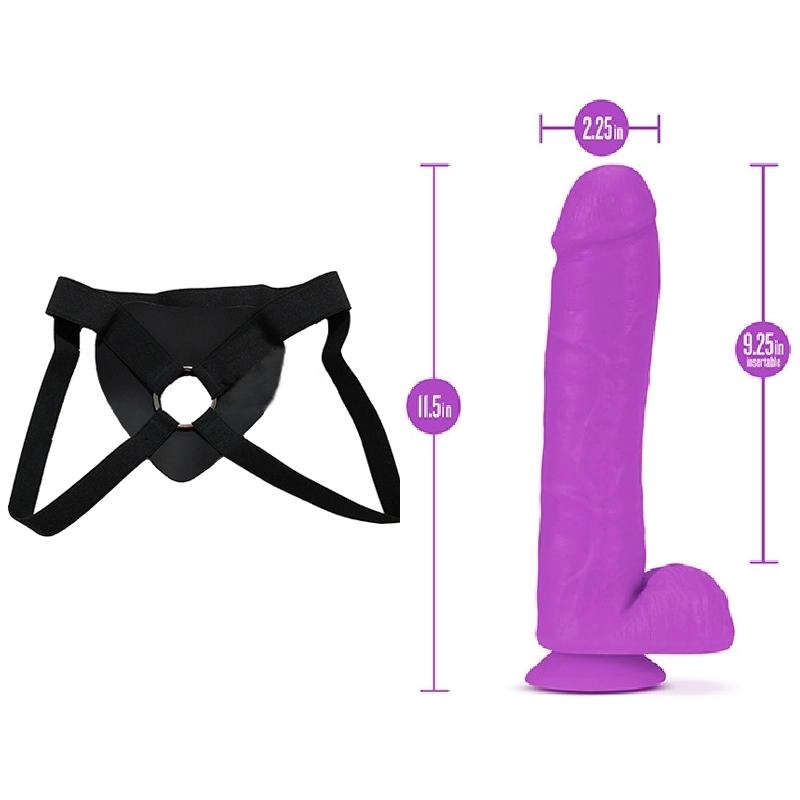  27 cm LArgo x 5.7 cm BL-26421 11 Inch Silicone Dual Density Cock with Balls Neon Purple Strap-on Kit Dildo y Arnes Económico