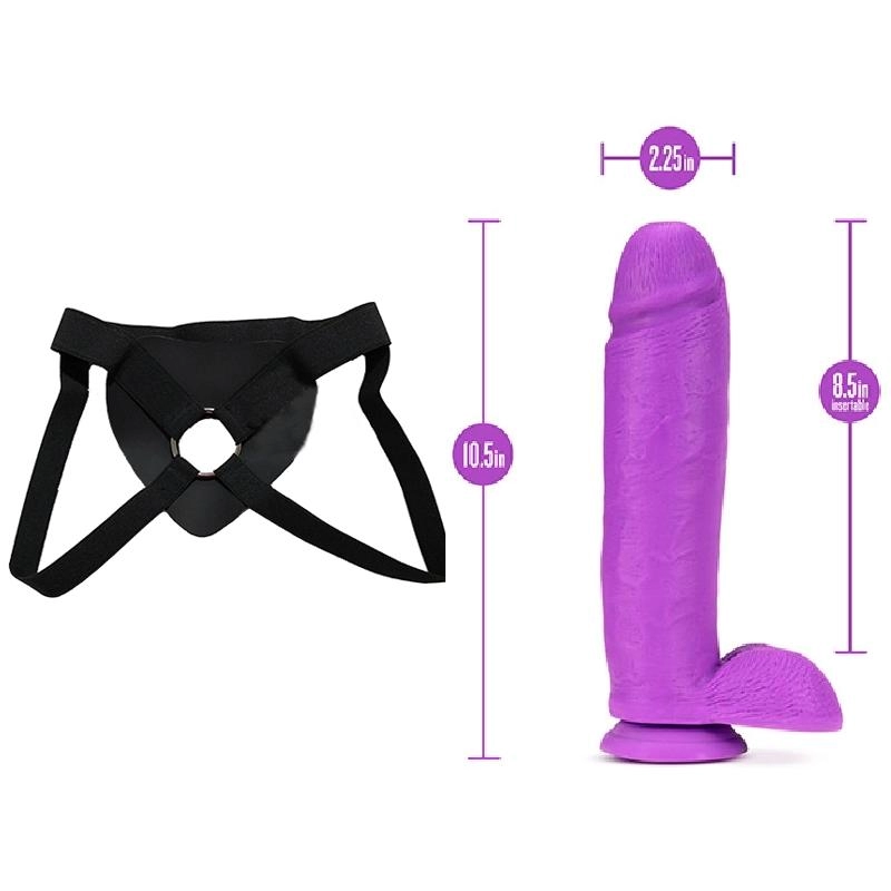  25 cm Largo x 5.7 cm BL-26411 10 Inch Silicone Dual Density Cock with Balls Neon Purple Strap-on Kit Dildo y Arnes Económico