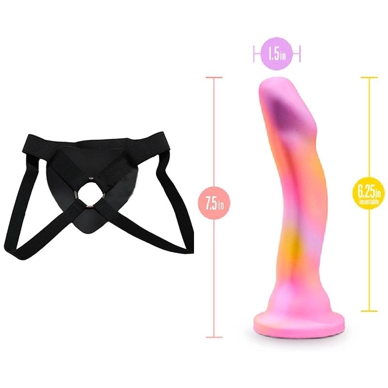  19 cm Largo  x  3.8 cm Ancho Sun's Out Pink Blush Novelties BL-88360 Strap-on Kit Dildo y Arnes Económico