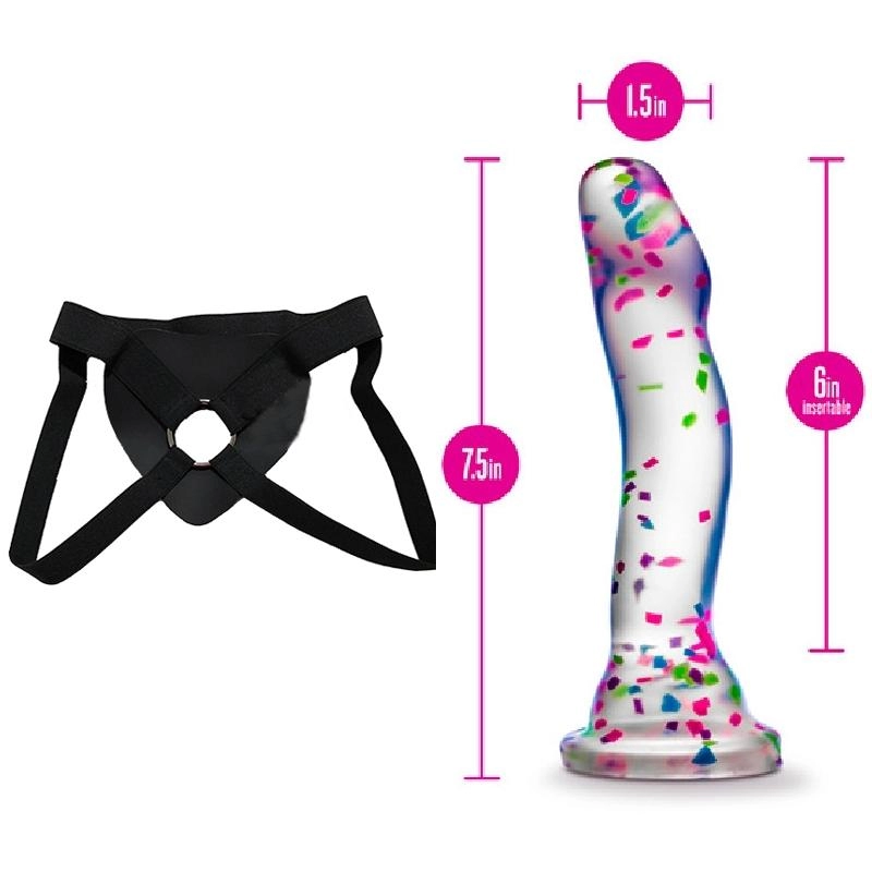  19 cm Largo  x  3.8 cm Ancho Hanky Panky Confetti Blush Novelties BL-88269 Strap-on Kit Dildo y Arnes Económico